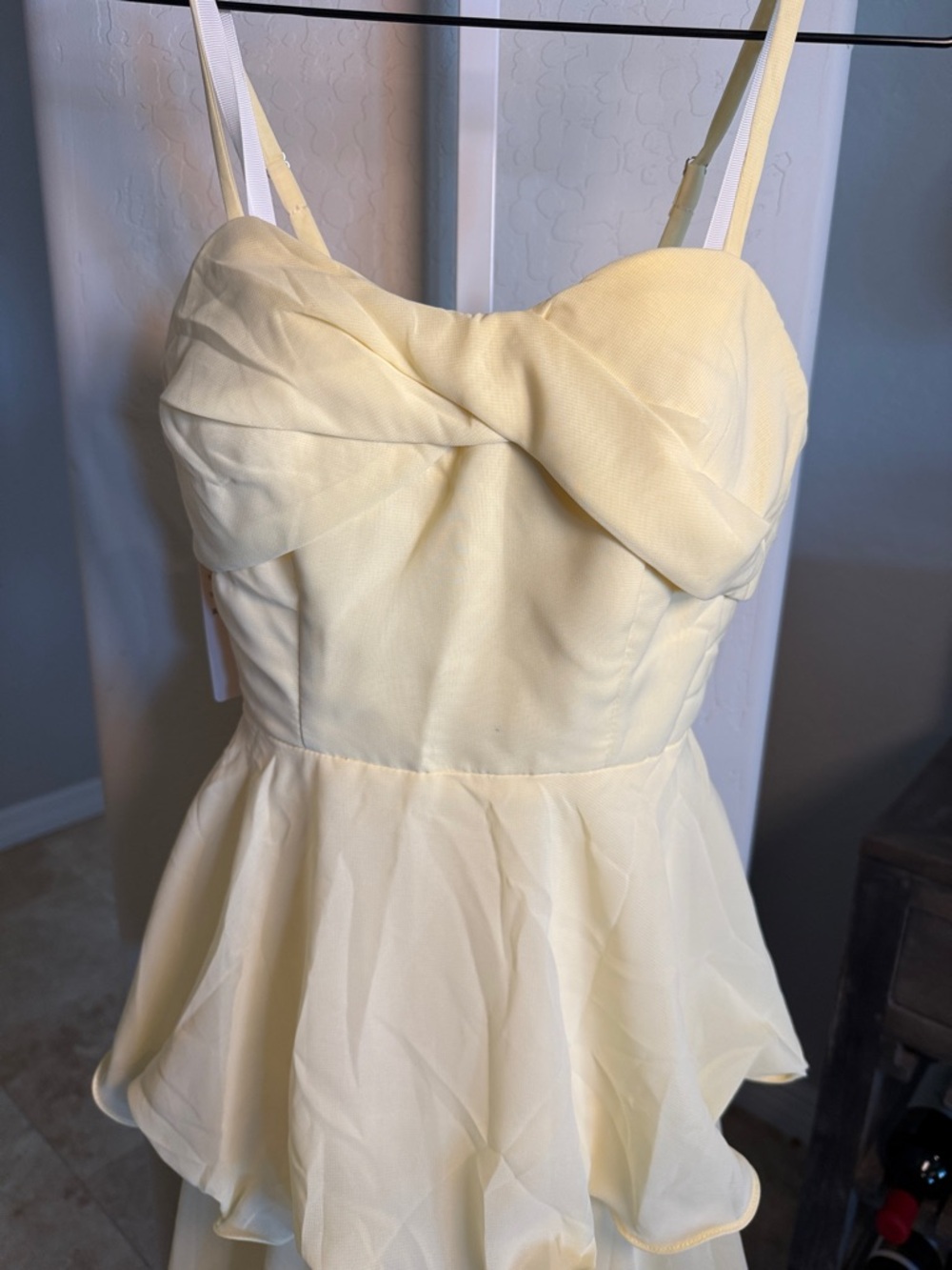 Faeriesty Tiered Yellow Chiffon Spaghetti-Strap Dress NWT CORSET BACK - Picture 3 of 8